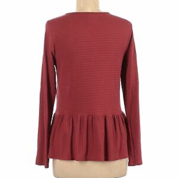Rust brick peplum hem long sleeve babydoll top - Picture 2 of 5